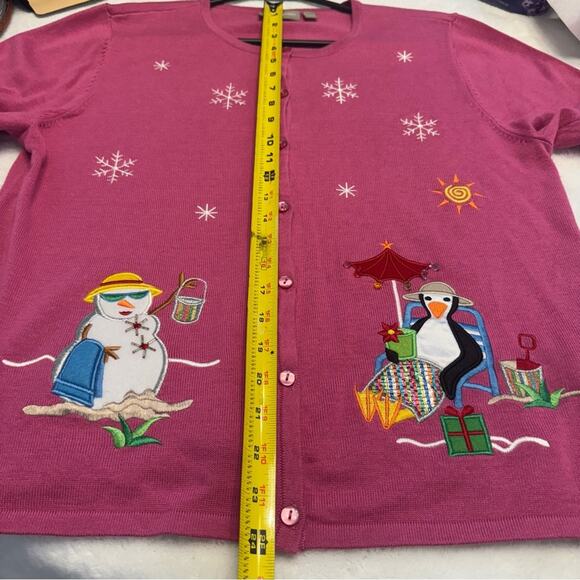 Croft & Barrow Women’s Pink Winter Holiday Button Down Sweater Cardigan Size PXL - Picture 6 of 9
